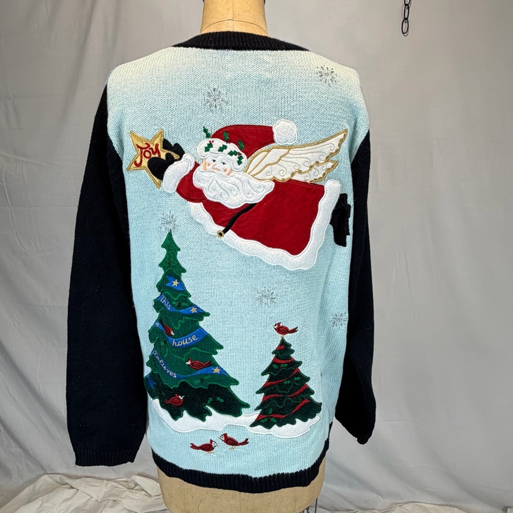VINTAGE Quacker Factory Christmas knit sweater cardigan Santa tree angel deer - Picture 4 of 14